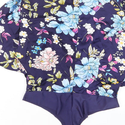 NAANAA Womens Blue Floral Polyester Bodysuit One-Piece Size 10 Zip