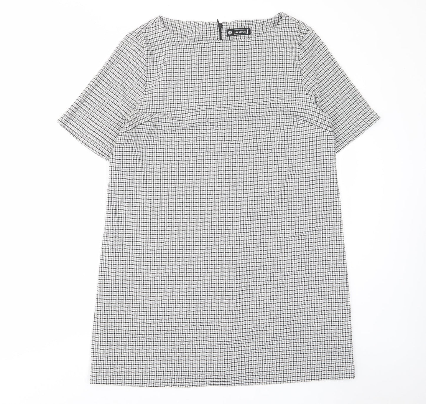Avenue Womens Grey Houndstooth Polyester A-Line Size 18 Boat Neck Zip