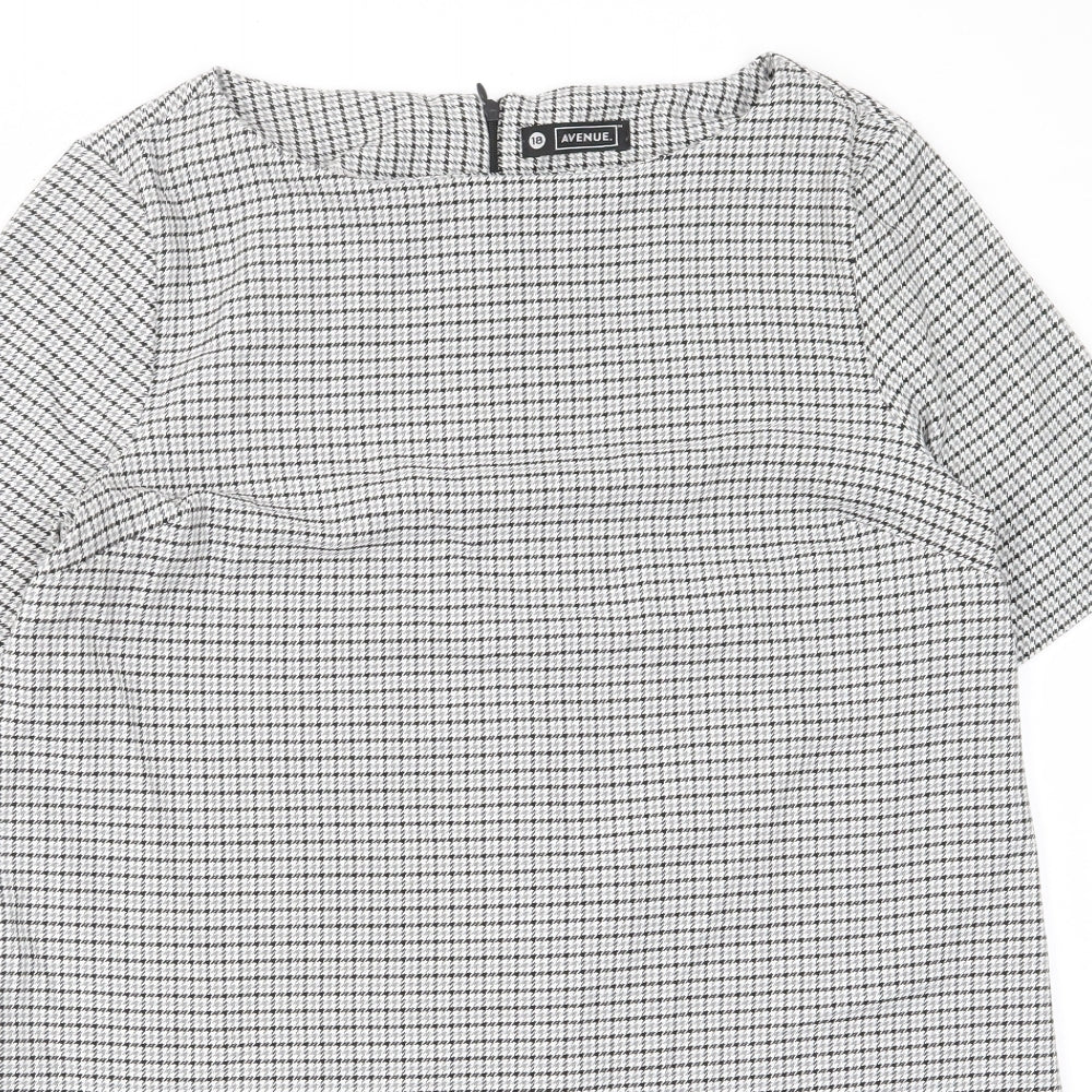 Avenue Womens Grey Houndstooth Polyester A-Line Size 18 Boat Neck Zip