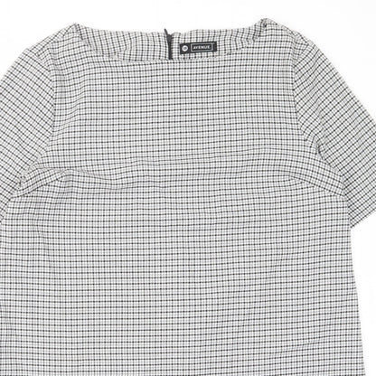 Avenue Womens Grey Houndstooth Polyester A-Line Size 18 Boat Neck Zip