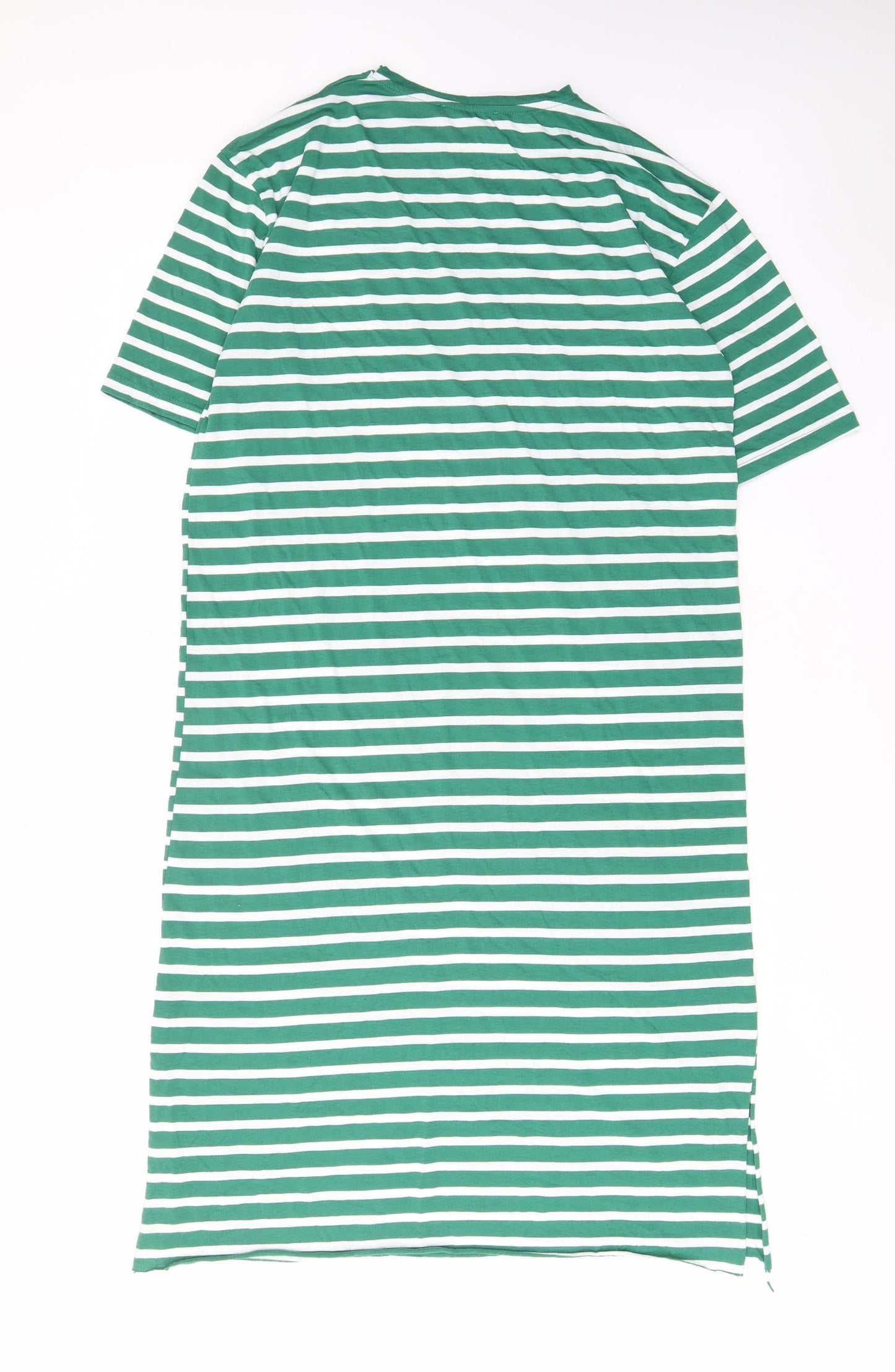 Crep Womens Green Striped Polyester T-Shirt Dress Size M Crew Neck