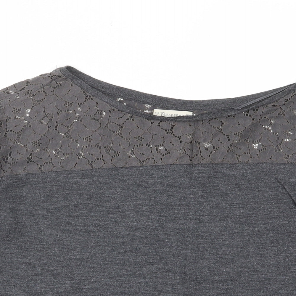 Womens UK Size S Pull&Bear Grey Basic T-Shirt