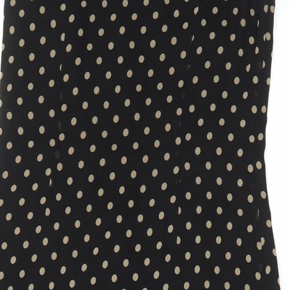 Oasis Womens Black Polka Dot Polyester A-Line Size 10 Boat Neck Button - Lace, Frill