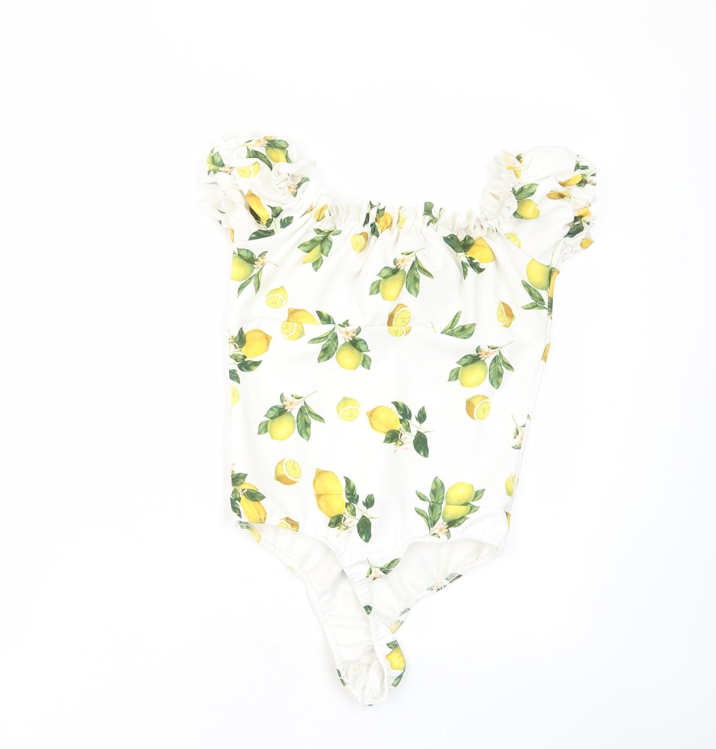 Missguided Womens White Geometric Polyester Bodysuit One-Piece Size 10 Snap - Frill