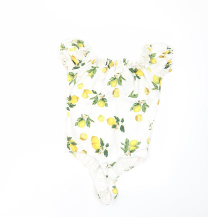 Missguided Womens White Geometric Polyester Bodysuit One-Piece Size 10 Snap - Frill