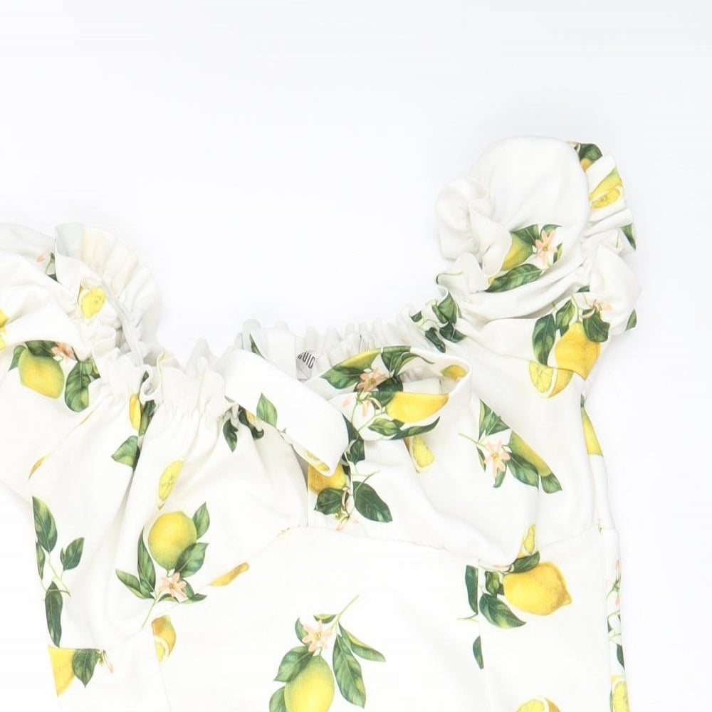 Missguided Womens White Geometric Polyester Bodysuit One-Piece Size 10 Snap - Frill