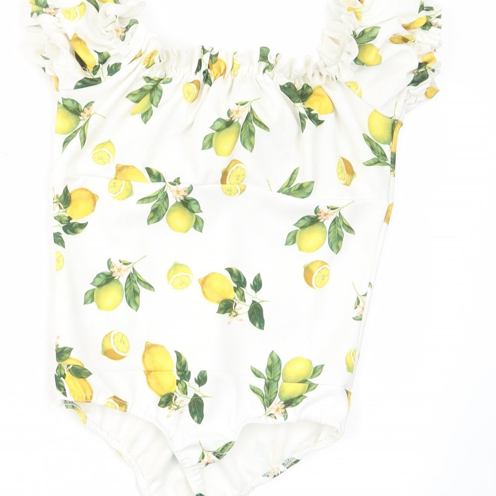 Missguided Womens White Geometric Polyester Bodysuit One-Piece Size 10 Snap - Frill