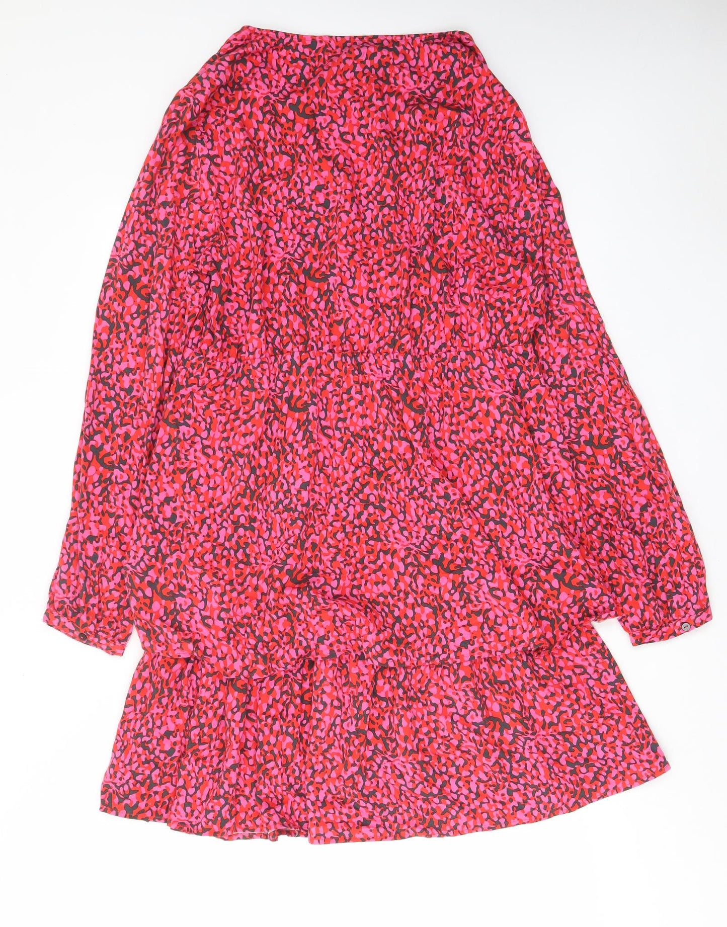 Rino & Pelle Womens Pink Animal Print Viscose A-Line Size 14 V-Neck Button - Frill