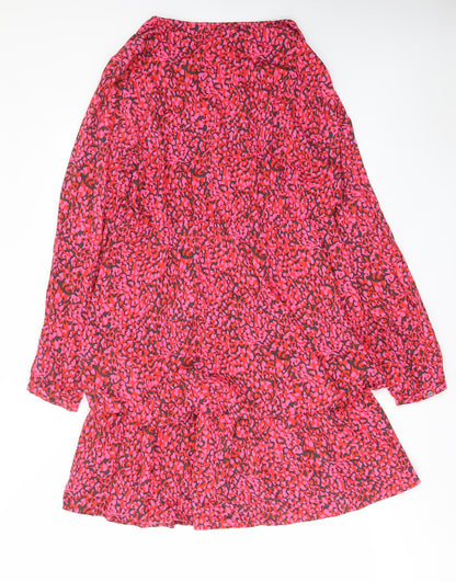 Rino & Pelle Womens Pink Animal Print Viscose A-Line Size 14 V-Neck Button - Frill