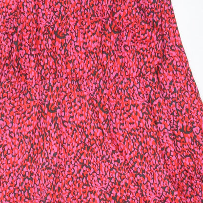 Rino & Pelle Womens Pink Animal Print Viscose A-Line Size 14 V-Neck Button - Frill