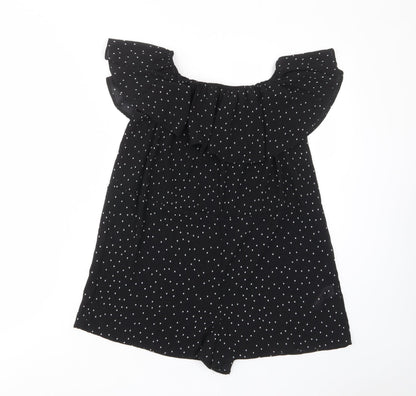 Topshop Womens Black Polka Dot Polyester Playsuit One-Piece Size 6 Pullover - Frill