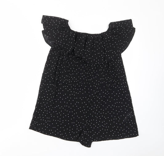 Topshop Womens Black Polka Dot Polyester Playsuit One-Piece Size 6 Pullover - Frill