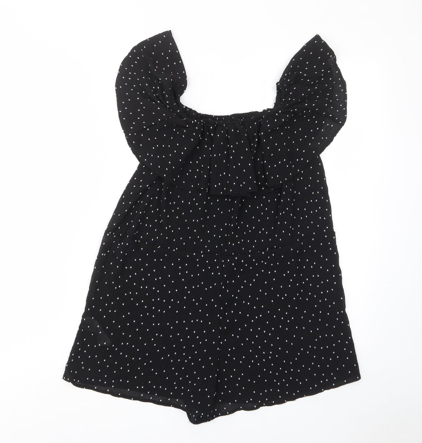 Topshop Womens Black Polka Dot Polyester Playsuit One-Piece Size 6 Pullover - Frill