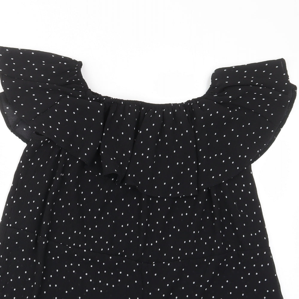 Topshop Womens Black Polka Dot Polyester Playsuit One-Piece Size 6 Pullover - Frill