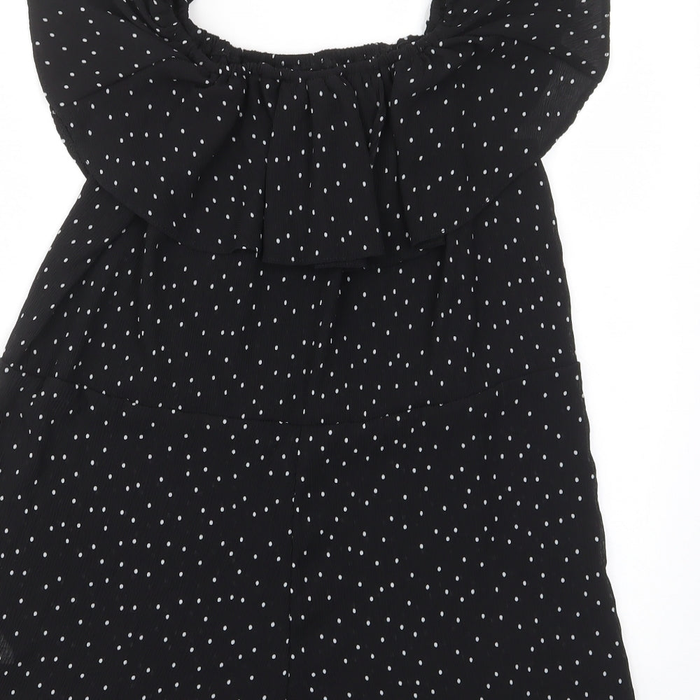Topshop Womens Black Polka Dot Polyester Playsuit One-Piece Size 6 Pullover - Frill