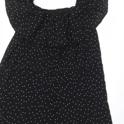 Topshop Womens Black Polka Dot Polyester Playsuit One-Piece Size 6 Pullover - Frill