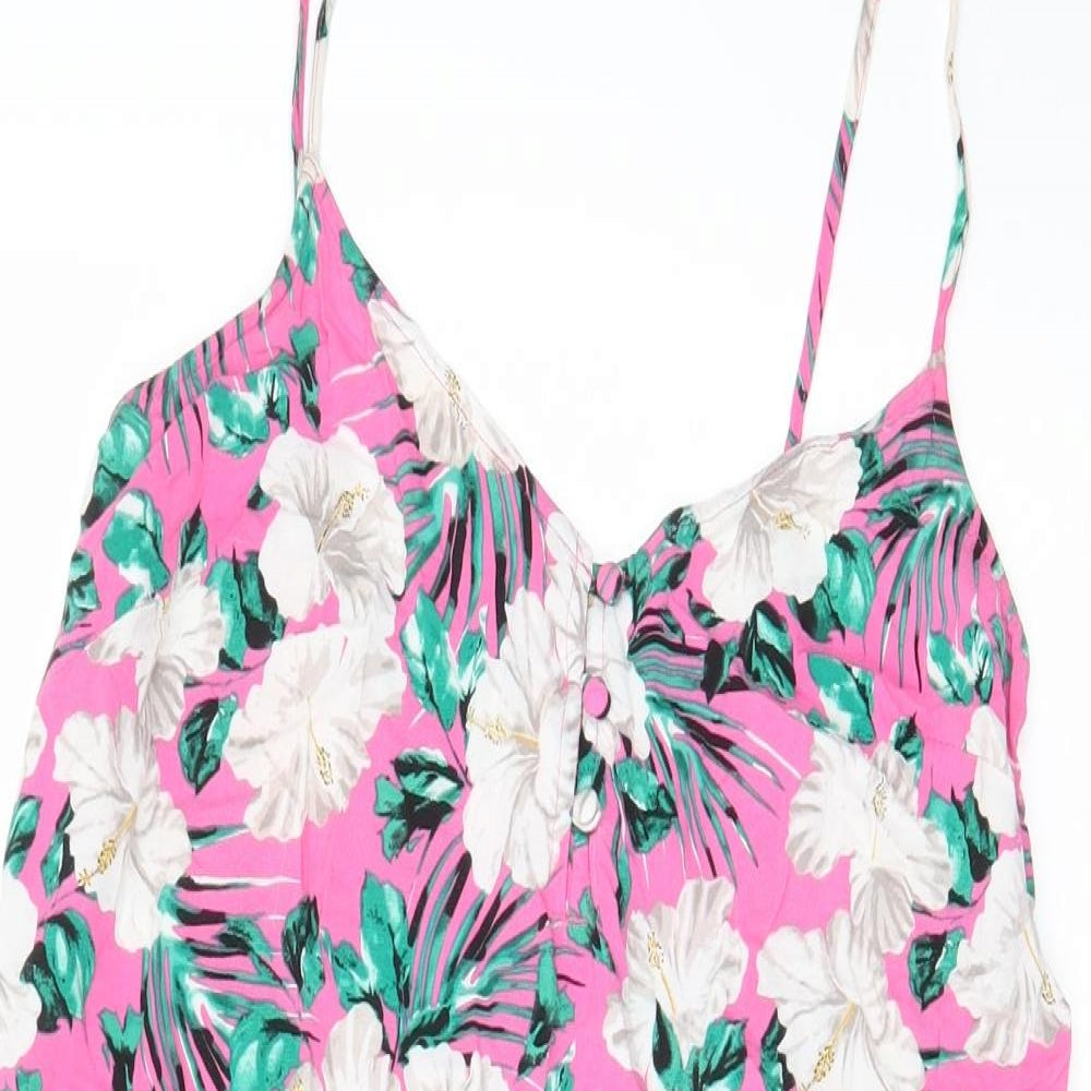 Marks and Spencer Womens Pink Floral Viscose Playsuit One-Piece Size 10 Button - Drawstring