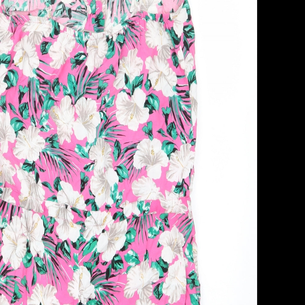 Marks and Spencer Womens Pink Floral Viscose Playsuit One-Piece Size 10 Button - Drawstring