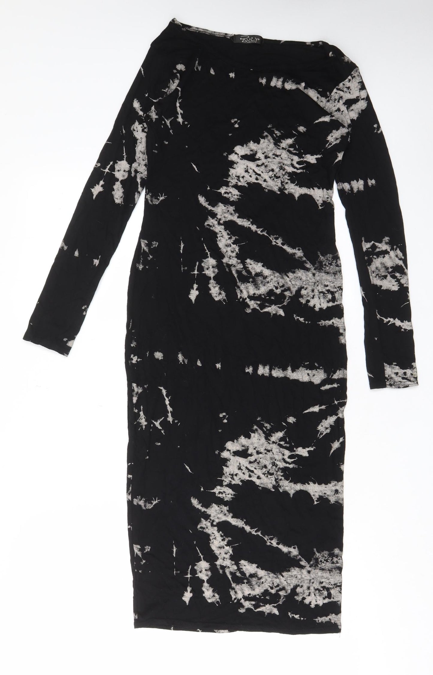 Buzy Collection Womens Black Geometric Viscose Bodycon Size M Boat Neck Pullover
