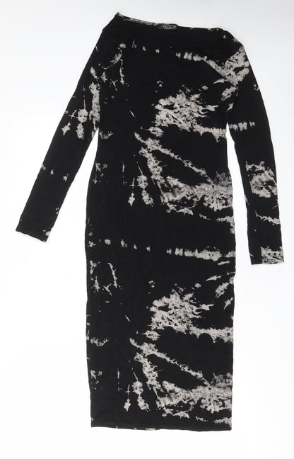 Buzy Collection Womens Black Geometric Viscose Bodycon Size M Boat Neck Pullover