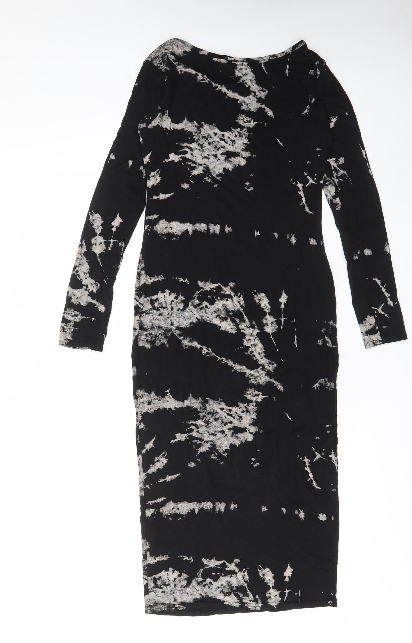 Buzy Collection Womens Black Geometric Viscose Bodycon Size M Boat Neck Pullover