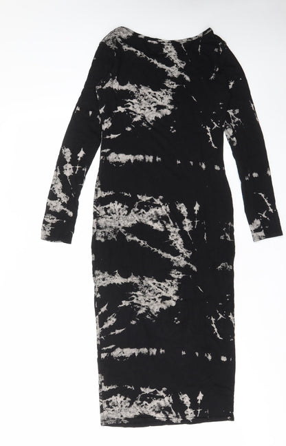 Buzy Collection Womens Black Geometric Viscose Bodycon Size M Boat Neck Pullover