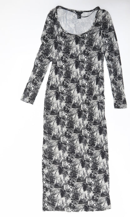 H&M Womens Black Geometric Viscose Bodycon Size S Scoop Neck Pullover