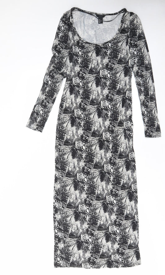 H&M Womens Black Geometric Viscose Bodycon Size S Scoop Neck Pullover