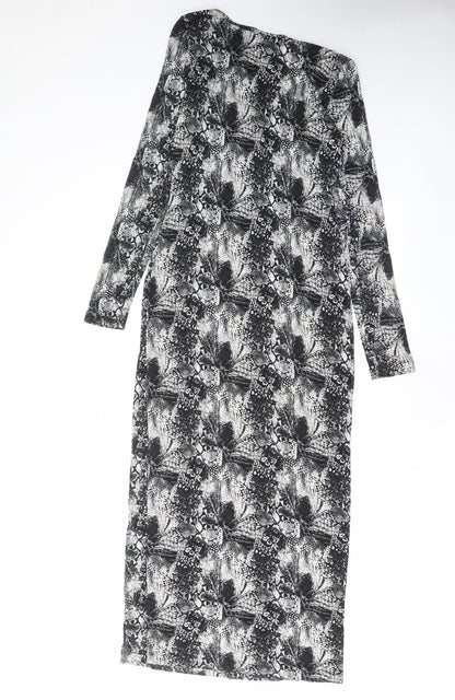 H&M Womens Black Geometric Viscose Bodycon Size S Scoop Neck Pullover