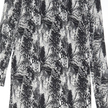 H&M Womens Black Geometric Viscose Bodycon Size S Scoop Neck Pullover