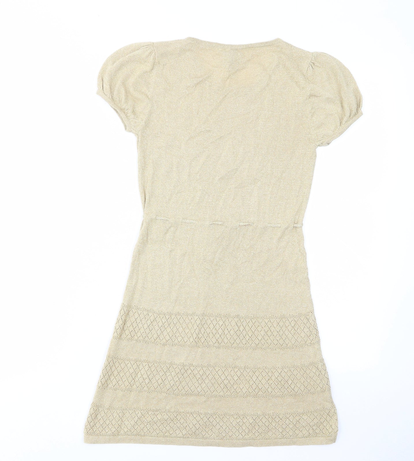H&M Womens Gold Acrylic A-Line Size 8 Crew Neck Pullover - Drawstring