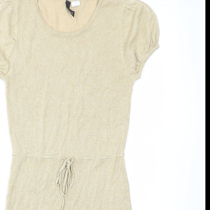H&M Womens Gold Acrylic A-Line Size 8 Crew Neck Pullover - Drawstring