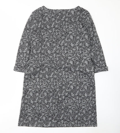 Roman Womens Grey Animal Print Polyester A-Line Size 14 Boat Neck Pullover - Pockets