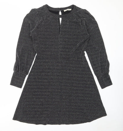 Oasis Womens Black Polyamide A-Line Size M Crew Neck Button - Keyhole neck