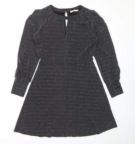 Oasis Womens Black Polyamide A-Line Size M Crew Neck Button - Keyhole neck