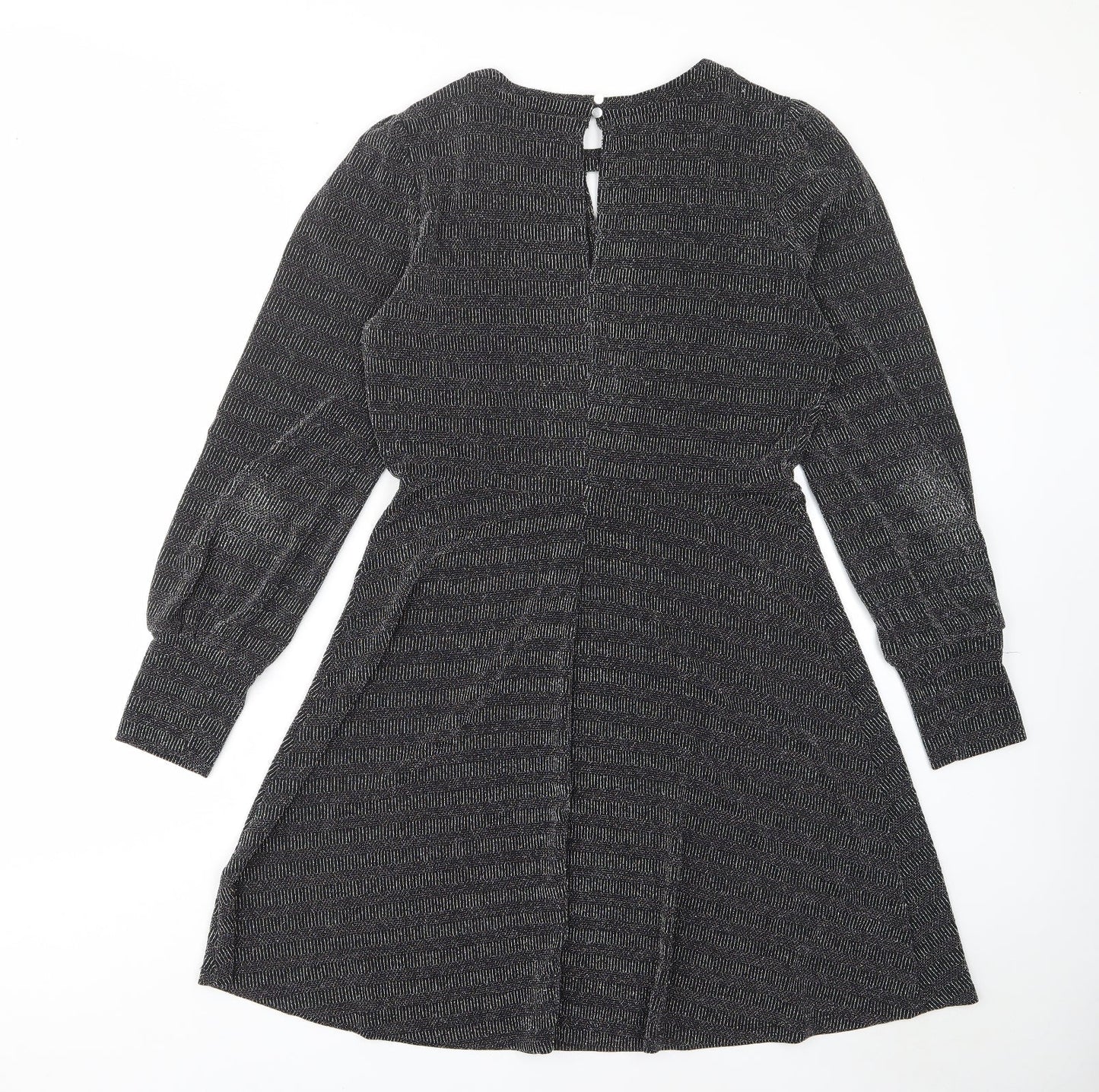 Oasis Womens Black Polyamide A-Line Size M Crew Neck Button - Keyhole neck