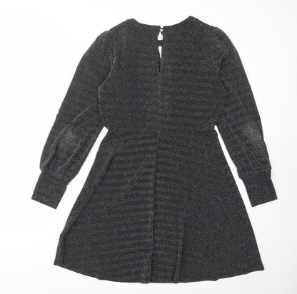 Oasis Womens Black Polyamide A-Line Size M Crew Neck Button - Keyhole neck