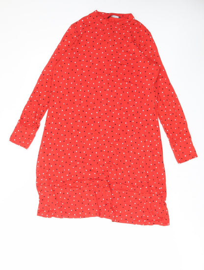 Marks and Spencer Womens Red Geometric Viscose A-Line Size 14 Round Neck Pullover