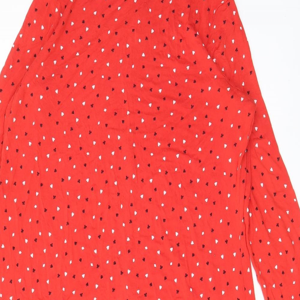 Marks and Spencer Womens Red Geometric Viscose A-Line Size 14 Round Neck Pullover