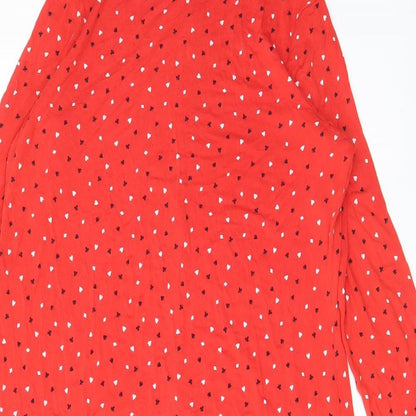 Marks and Spencer Womens Red Geometric Viscose A-Line Size 14 Round Neck Pullover