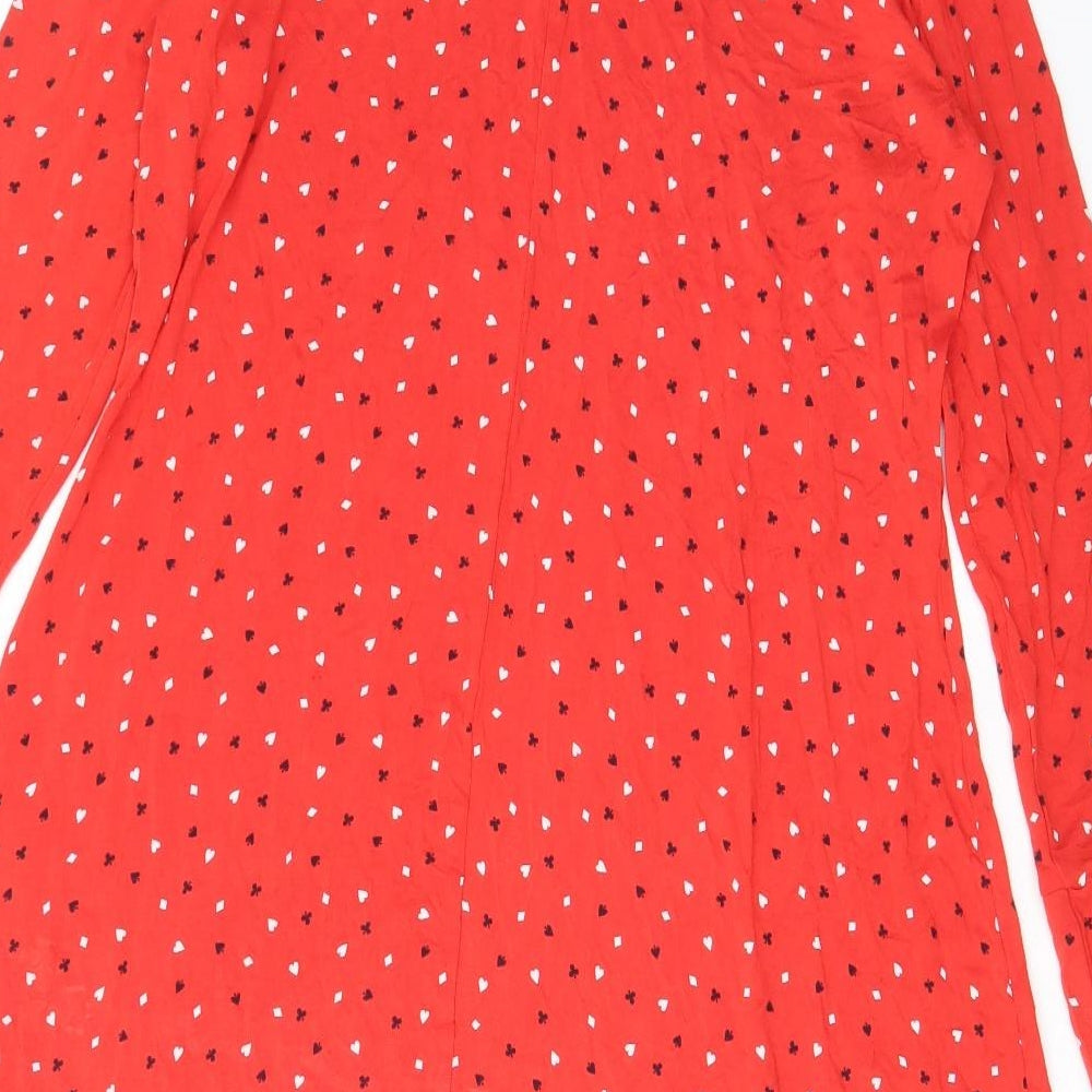 Marks and Spencer Womens Red Geometric Viscose A-Line Size 14 Round Neck Pullover