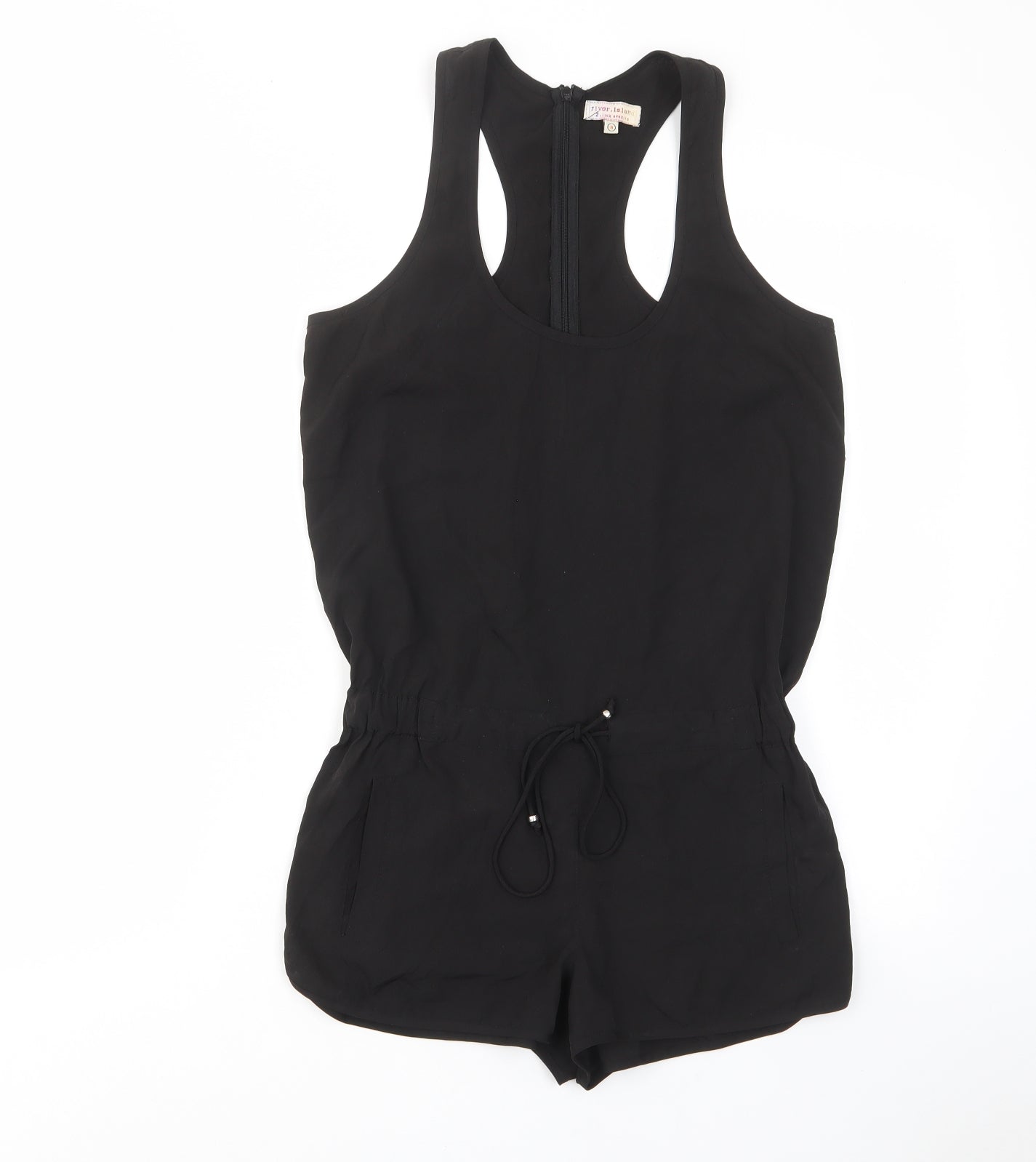 River Island Womens Black Polyester Playsuit One-Piece Size 8 L3 in Zip - Drawstring