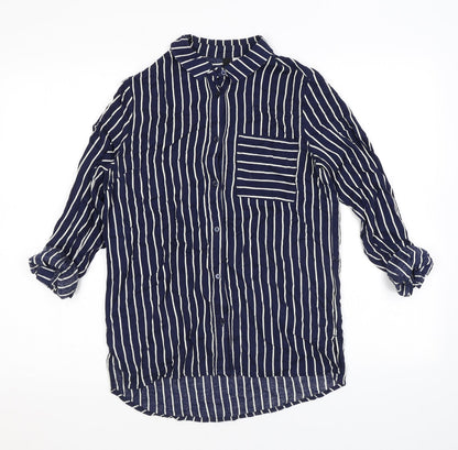 H&M Womens Blue Striped Viscose Basic Button-Up Size 6 Collared