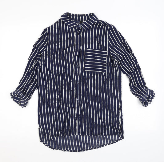 H&M Womens Blue Striped Viscose Basic Button-Up Size 6 Collared