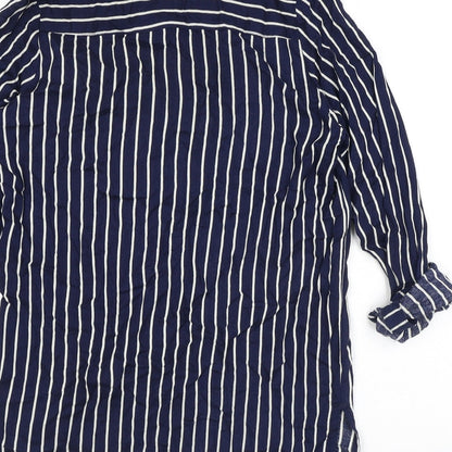 H&M Womens Blue Striped Viscose Basic Button-Up Size 6 Collared