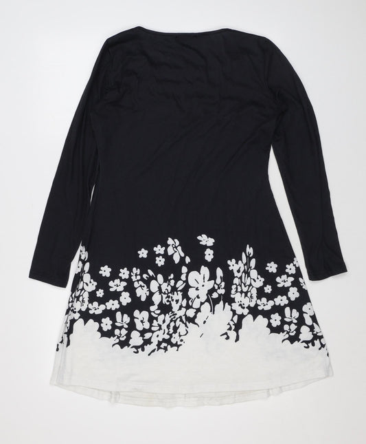 Sheilay Womens Black Floral Polyester A-Line Size S V-Neck Pullover