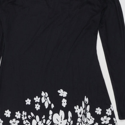 Sheilay Womens Black Floral Polyester A-Line Size S V-Neck Pullover