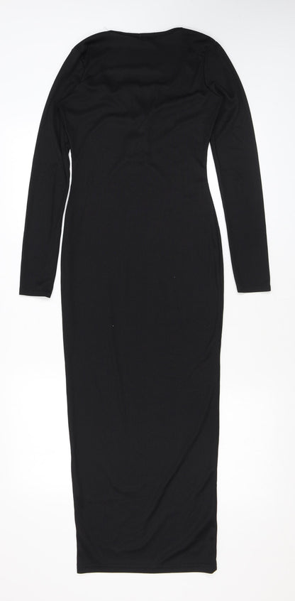 PRETTYLITTLETHING Womens Black Polyester Bodycon Size 6 Scoop Neck Button