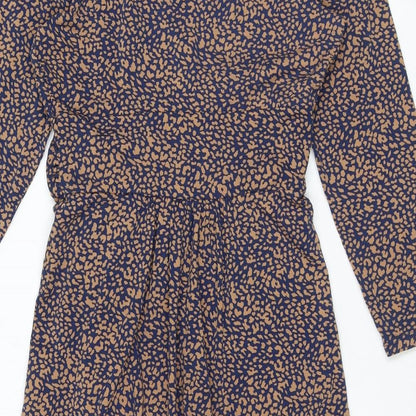 Lands' End Womens Orange Animal Print Cotton A-Line Size S V-Neck Pullover - Leopard Print