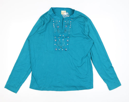 Being Casual Womens Blue Cotton Basic Blouse Size 18 V-Neck - Embroidery